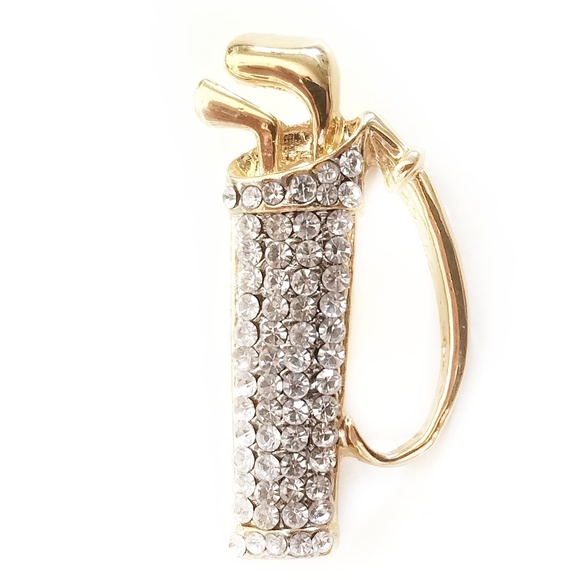 Jewelry - Gold & Crystal Golf Bag & Clubs Brooch Pin